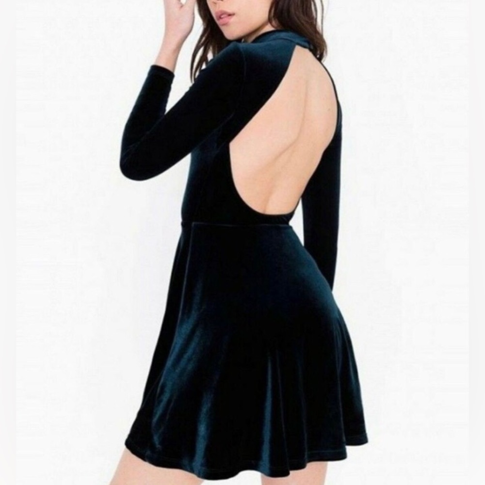 American Apparel velvet green, open back skater dress